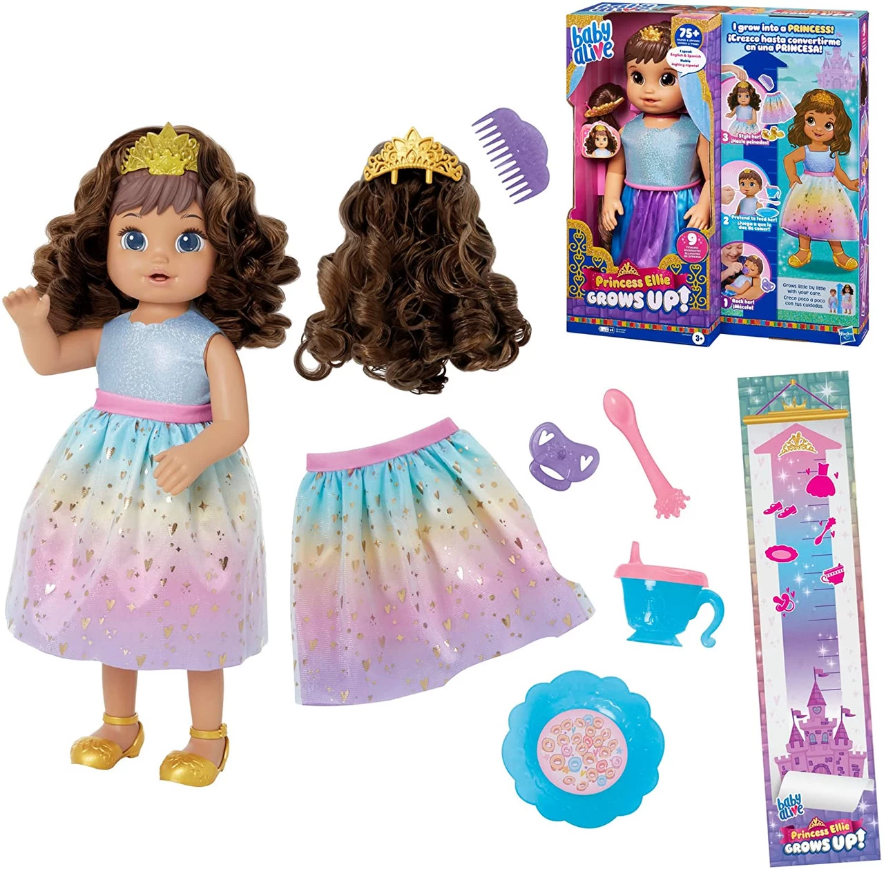 Hasbro Baby Alive Princess Ellie Grows Up! Brown Hair Doll